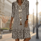 Women's elegant comfortable dress, versatile silhouette, available in Blue, Red, Brown, Green