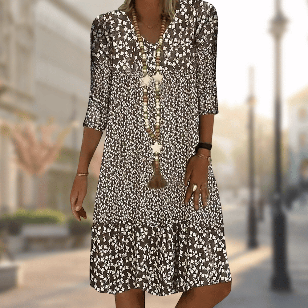 Women's elegant comfortable dress, versatile silhouette, available in Blue, Red, Brown, Green