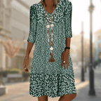 Women's elegant comfortable dress, versatile silhouette, available in Blue, Red, Brown, Green
