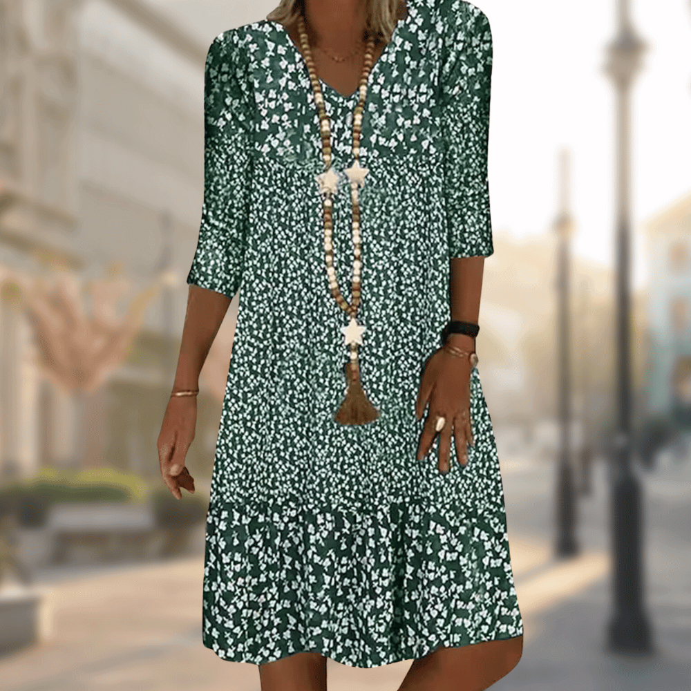 Women's elegant comfortable dress, versatile silhouette, available in Blue, Red, Brown, Green
