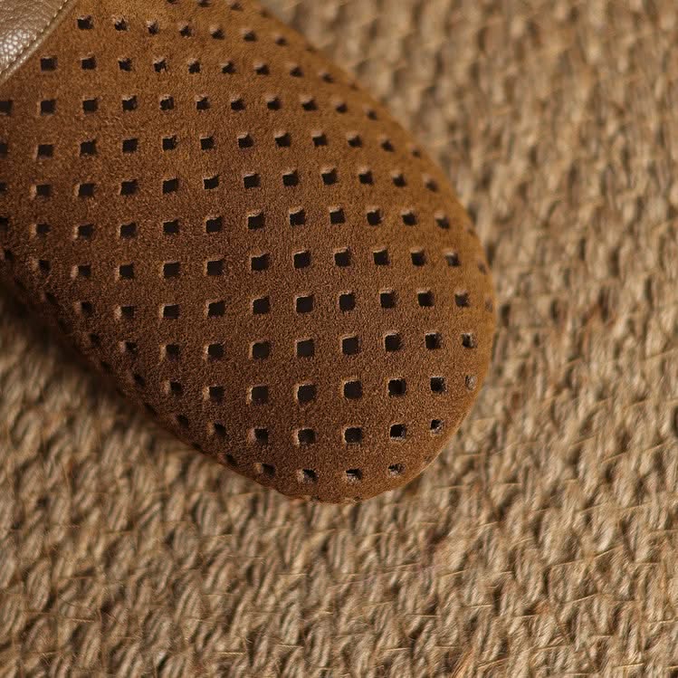 Women suede leather clogs with adjustable buckle strap in brown and beige
