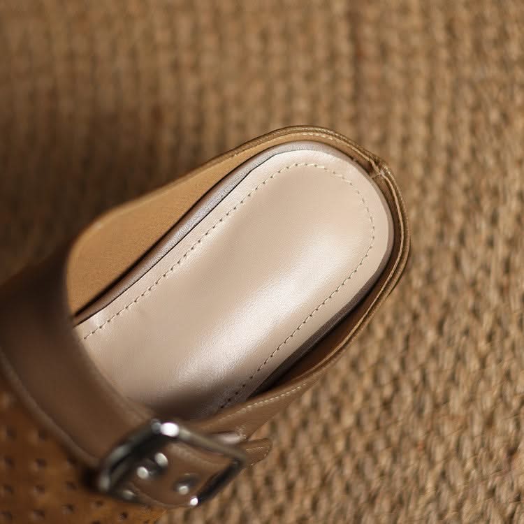 Women suede leather clogs with adjustable buckle strap in brown and beige