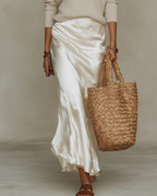 Women's satin midi dress with included jumper co-ord set, flattering fluid fit