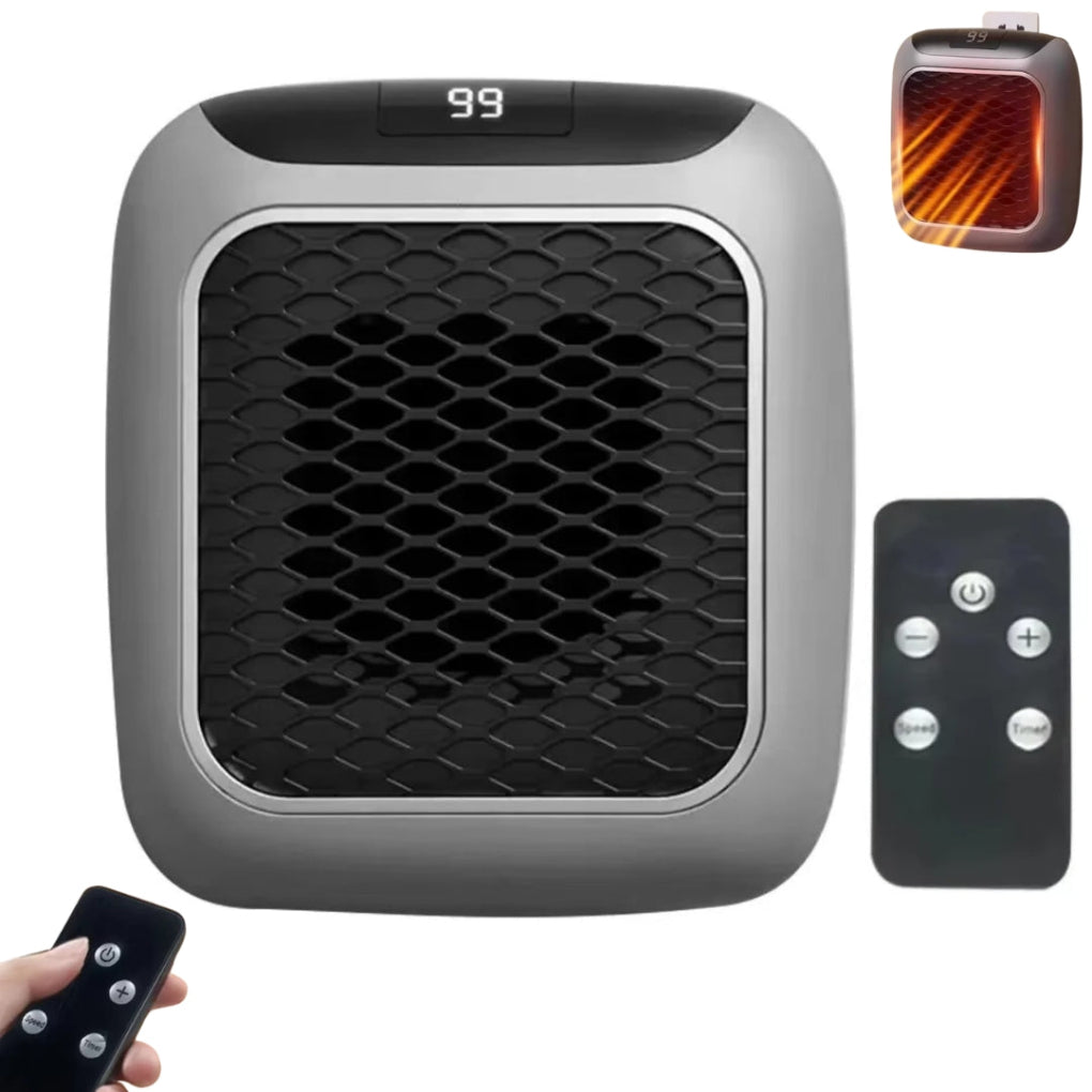 Mini electric space heater 800W portable grey with LED display and remote control