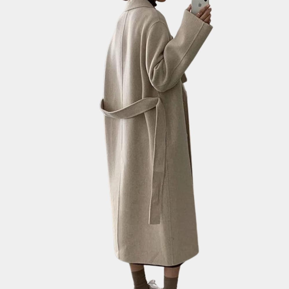 Women's long winter coat double breasted with warm lining, oversized fit