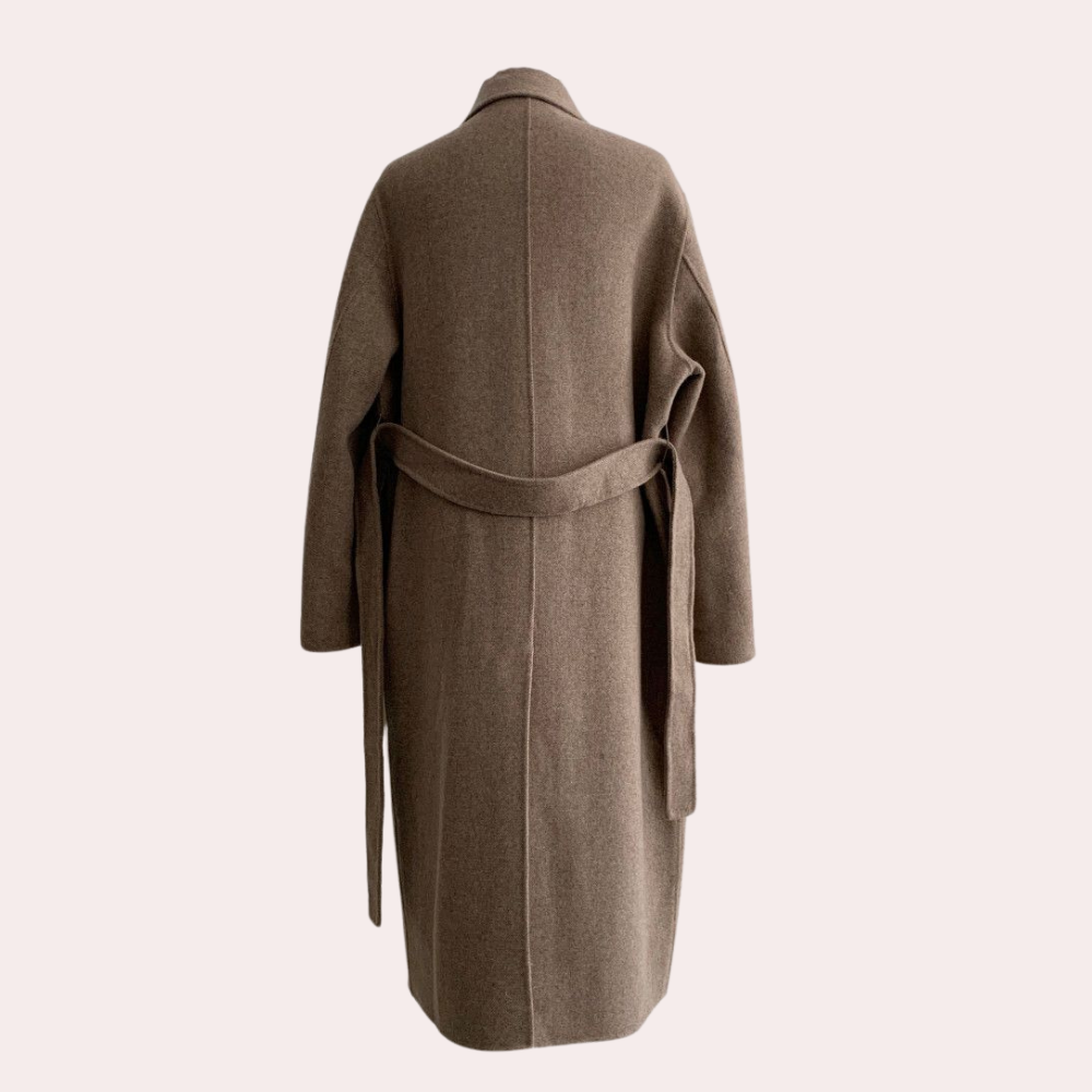 Women's long winter coat double breasted with warm lining, oversized fit