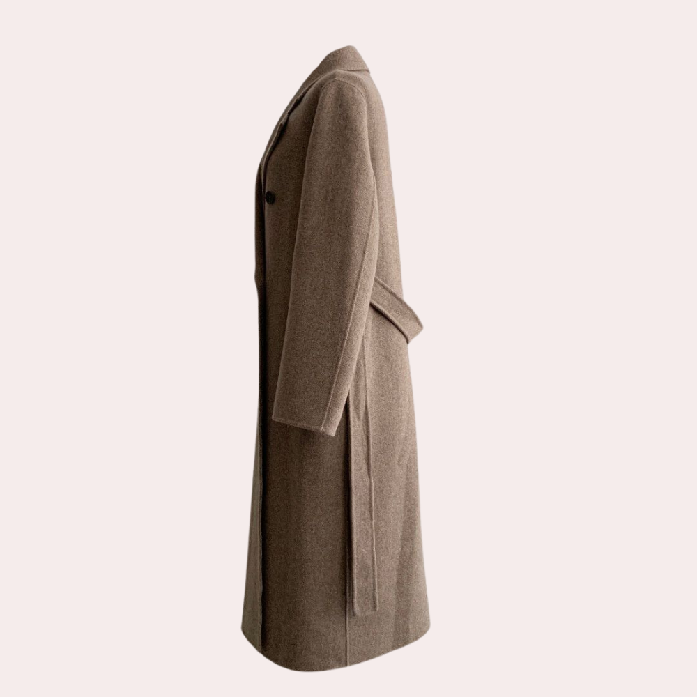 Women's long winter coat double breasted with warm lining, oversized fit