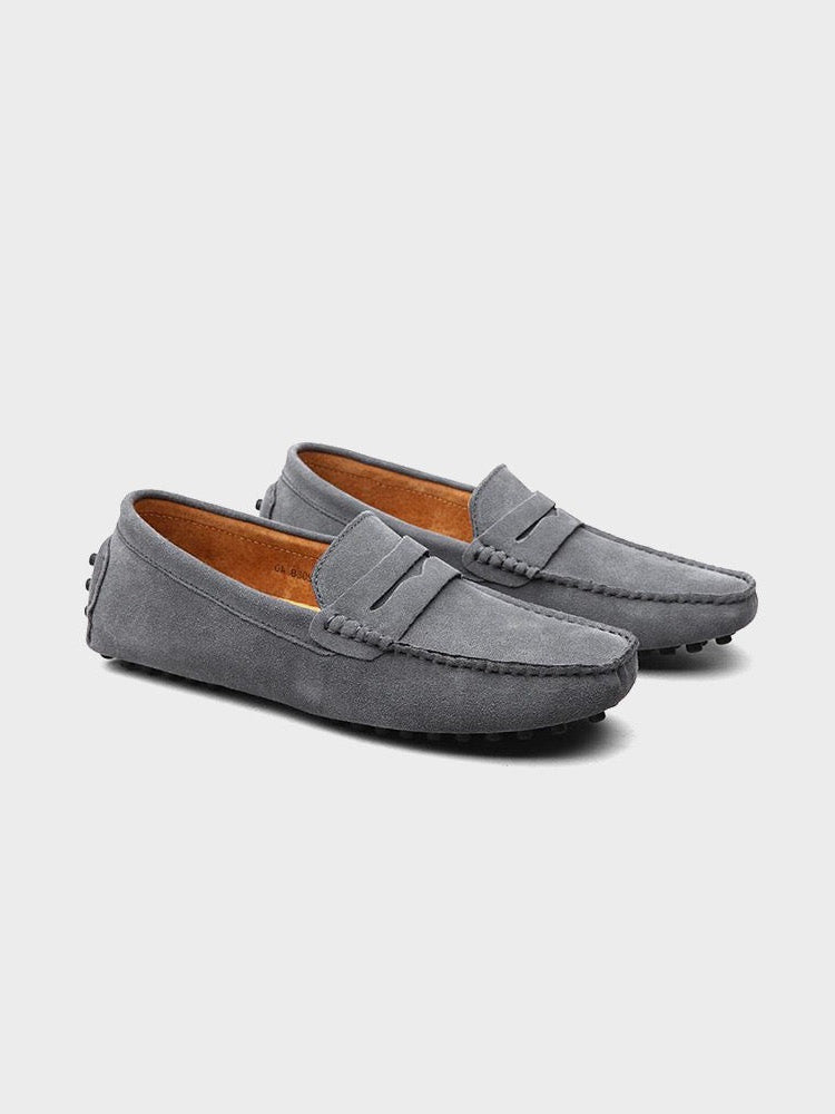 Men's suede loafers slip-on boat shoes in calf suede leather, laceless design