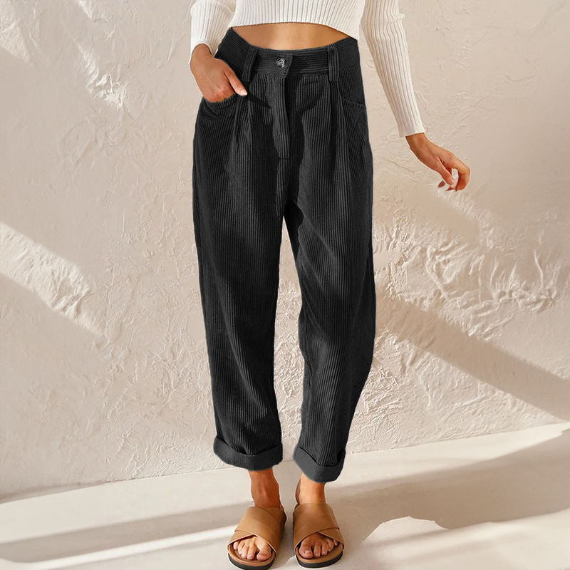 Women's high waist corduroy pants vintage style flattering fit multiple colours