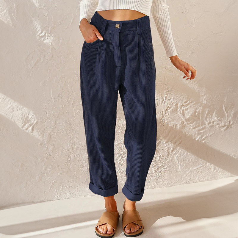 Women's high waist corduroy pants vintage style flattering fit multiple colours
