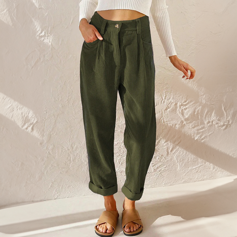 Women's high waist corduroy pants vintage style flattering fit multiple colours
