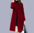 Women's long classic coat with chic collar and button closure, elegant regular fit