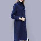Women's long classic coat with chic collar and button closure, elegant regular fit