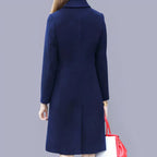 Women's long classic coat with chic collar and button closure, elegant regular fit