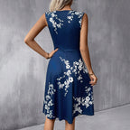 Women's A-line summer dress floral print V-neck sleeveless knee-length