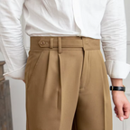 Men pleated high waist chino trousers in classic tailored fit