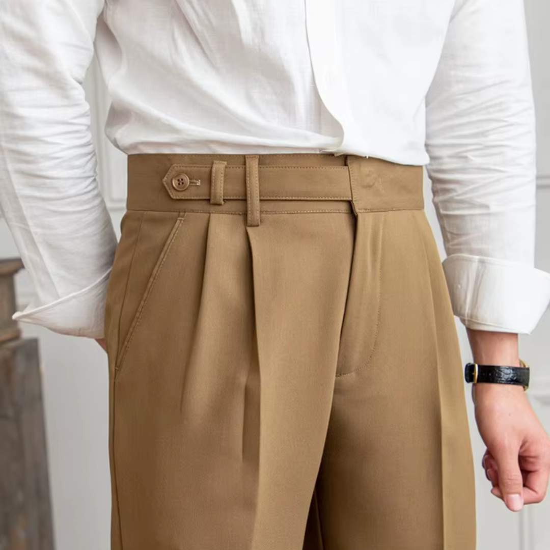 Men pleated high waist chino trousers in classic tailored fit
