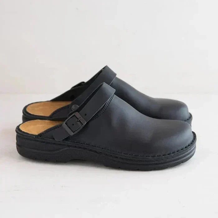 Women's Leather Clogs Slip On Supportive Thick Sole Orthopedic Comfort