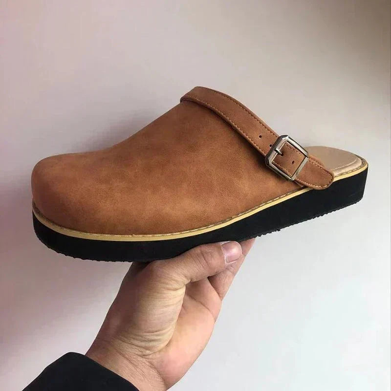Women's Leather Clogs Slip On Supportive Thick Sole Orthopedic Comfort