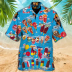 Men's polo shirt ice cream print, short sleeve with button placket, casual summer