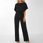 Women's short sleeve belted casual jumpsuit, relaxed summer fit, sizes S to 3XL