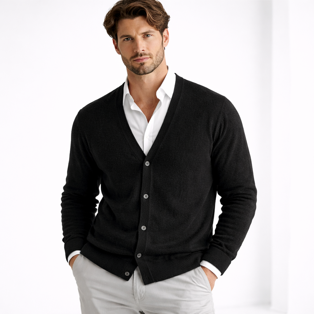 Men's knit cardigan V-neck button-front regular fit, smart casual layering