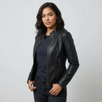 Women leather jacket fitted silhouette with zip closure