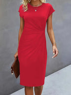 Women's midi dress fitted round neck office evening wear multiple colours