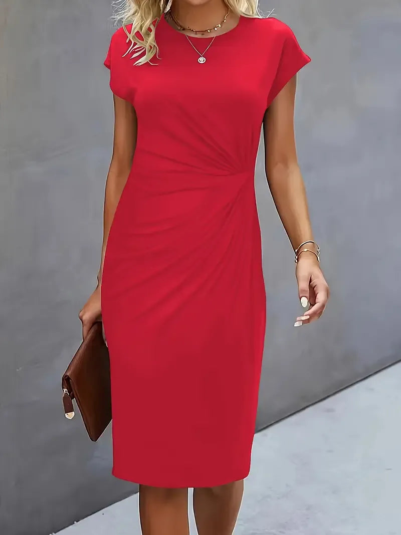 Women's midi dress fitted round neck office evening wear multiple colours