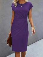 Women's midi dress fitted round neck office evening wear multiple colours