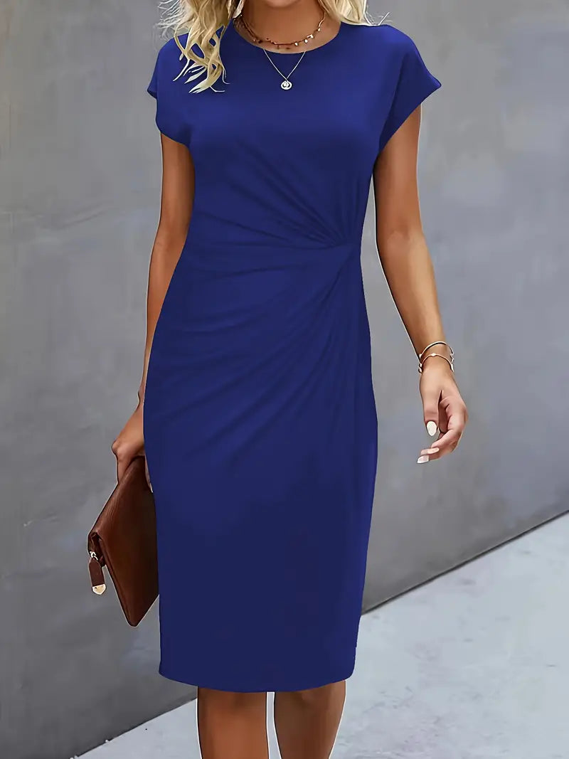 Women's midi dress with flattering silhouette and round neckline, available in 9 colours