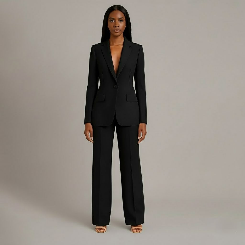 Women 2 piece suit tailored blazer and straight leg trousers