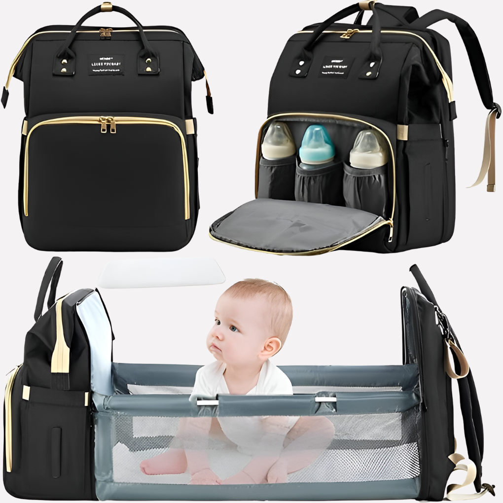 All in one diaper bag with fold-out changing pad and USB charging port