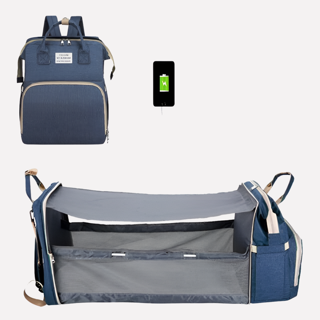 All in one diaper bag with fold-out changing pad and USB charging port