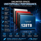 External SSD portable 128TB USB drive with 540MB/s speed and USB-C connectivity