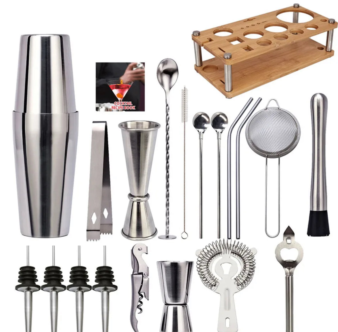 23-piece professional bartender set stainless steel cocktail kit with shaker and tools