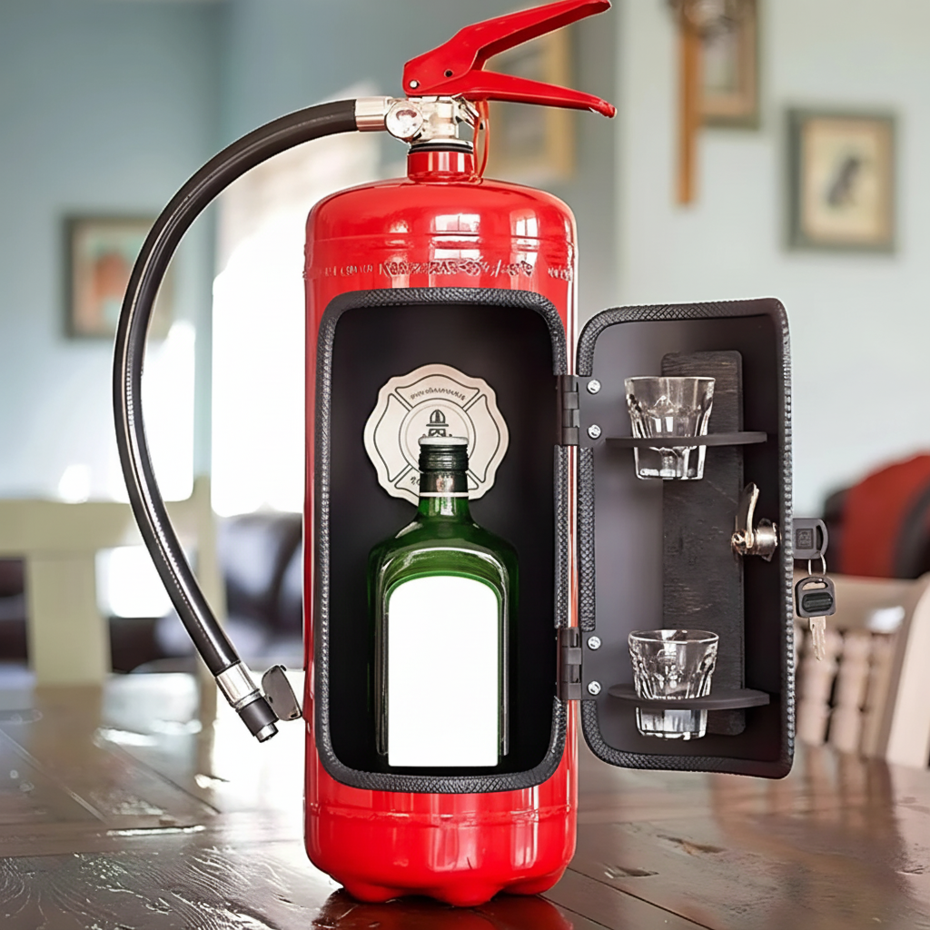 Fire extinguisher mini bar cabinet handmade industrial metal decor, rustic style