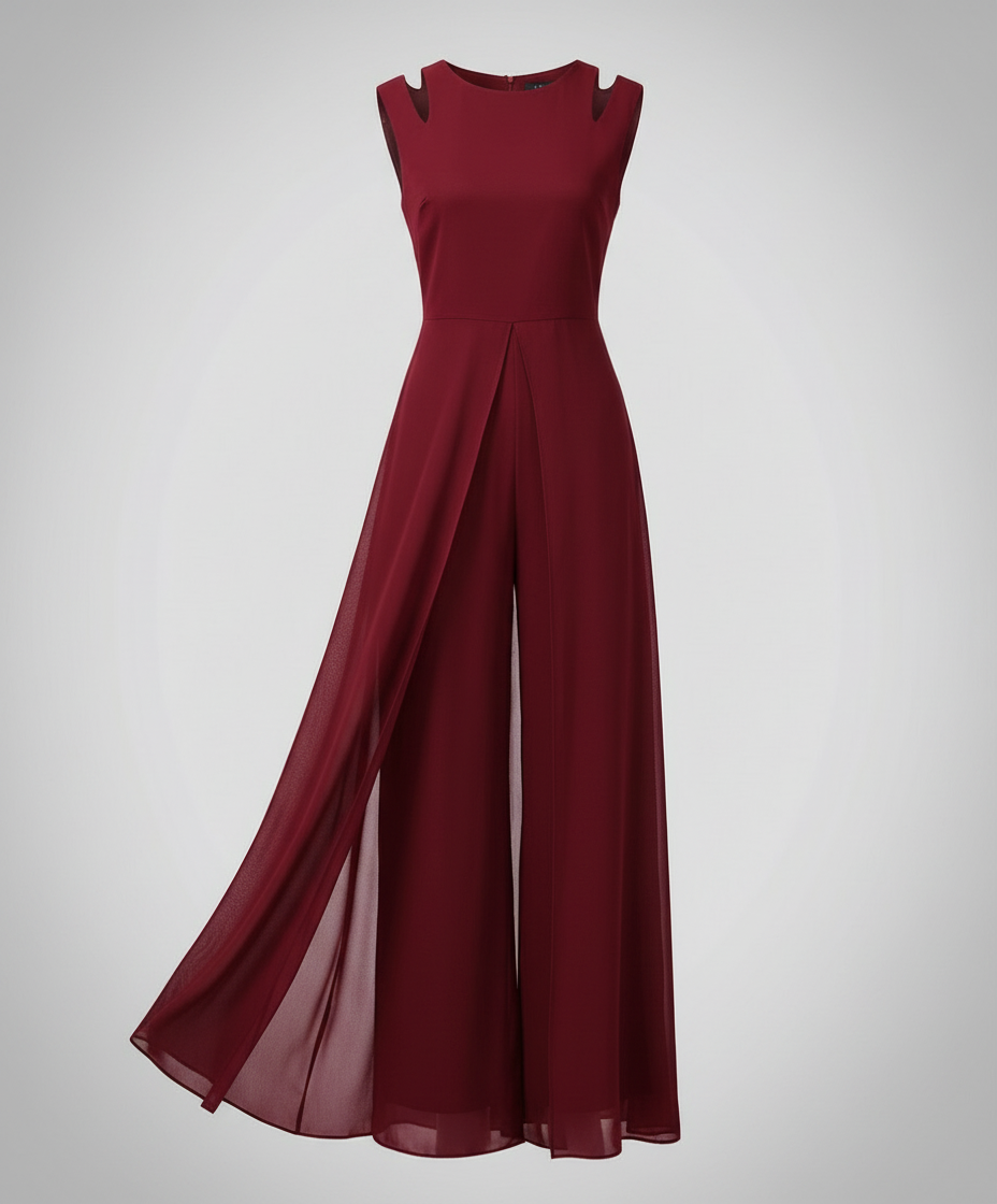 Women sleeveless wide leg jumpsuit with shoulder detail slim fit
