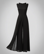Women sleeveless wide leg jumpsuit with shoulder detail slim fit