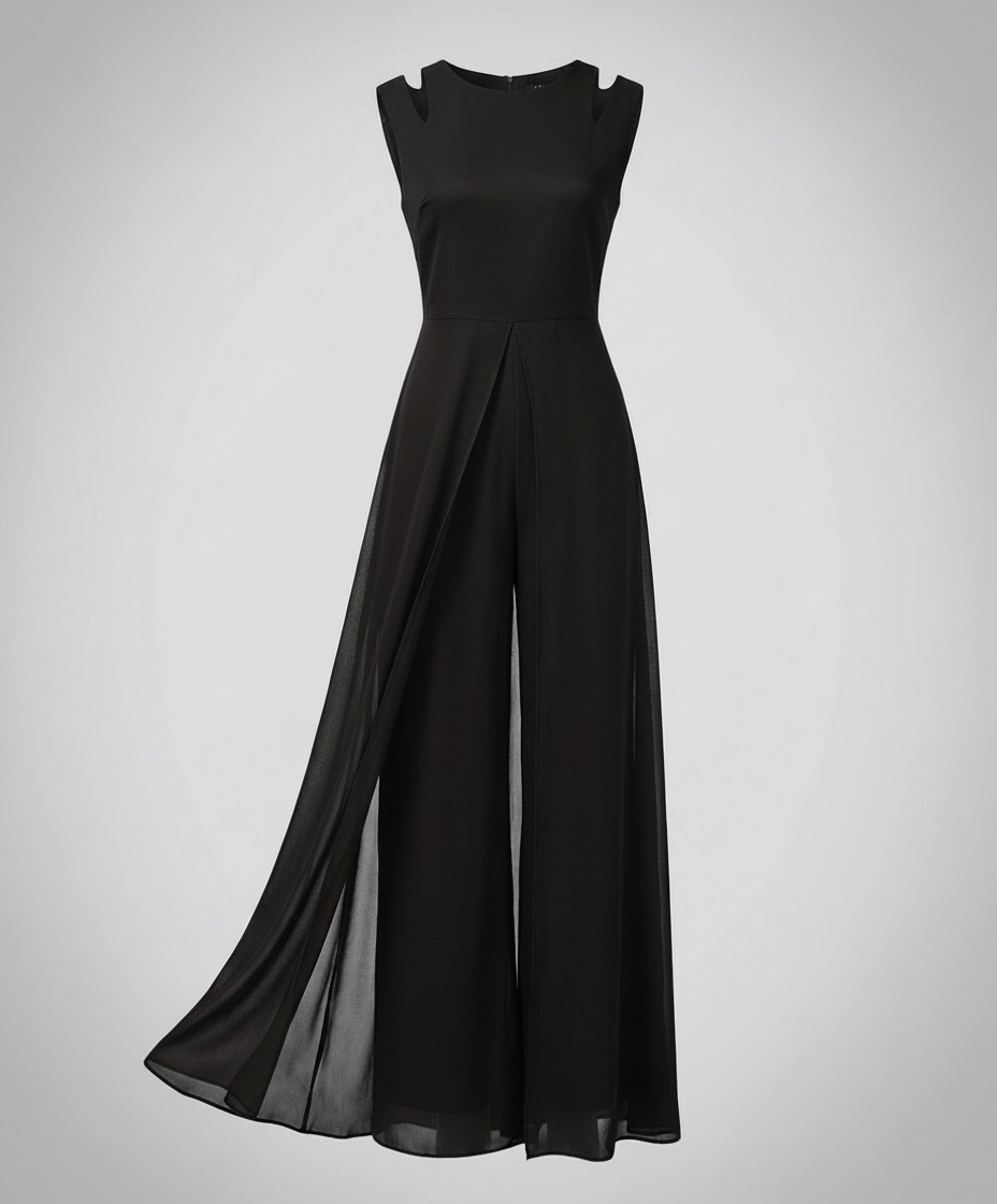Women sleeveless wide leg jumpsuit with shoulder detail slim fit