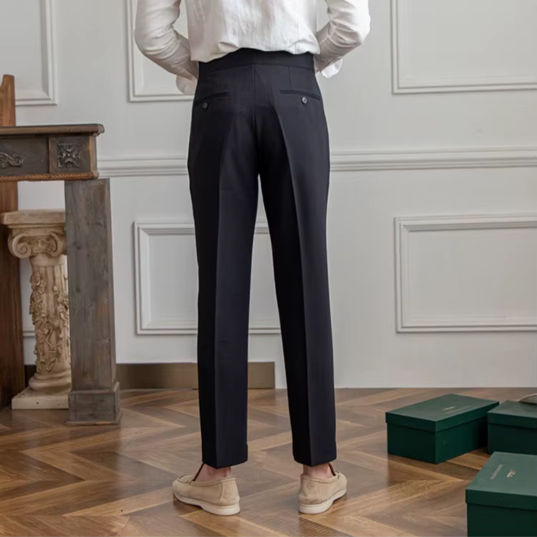 Men pleated high waist chino trousers in classic tailored fit