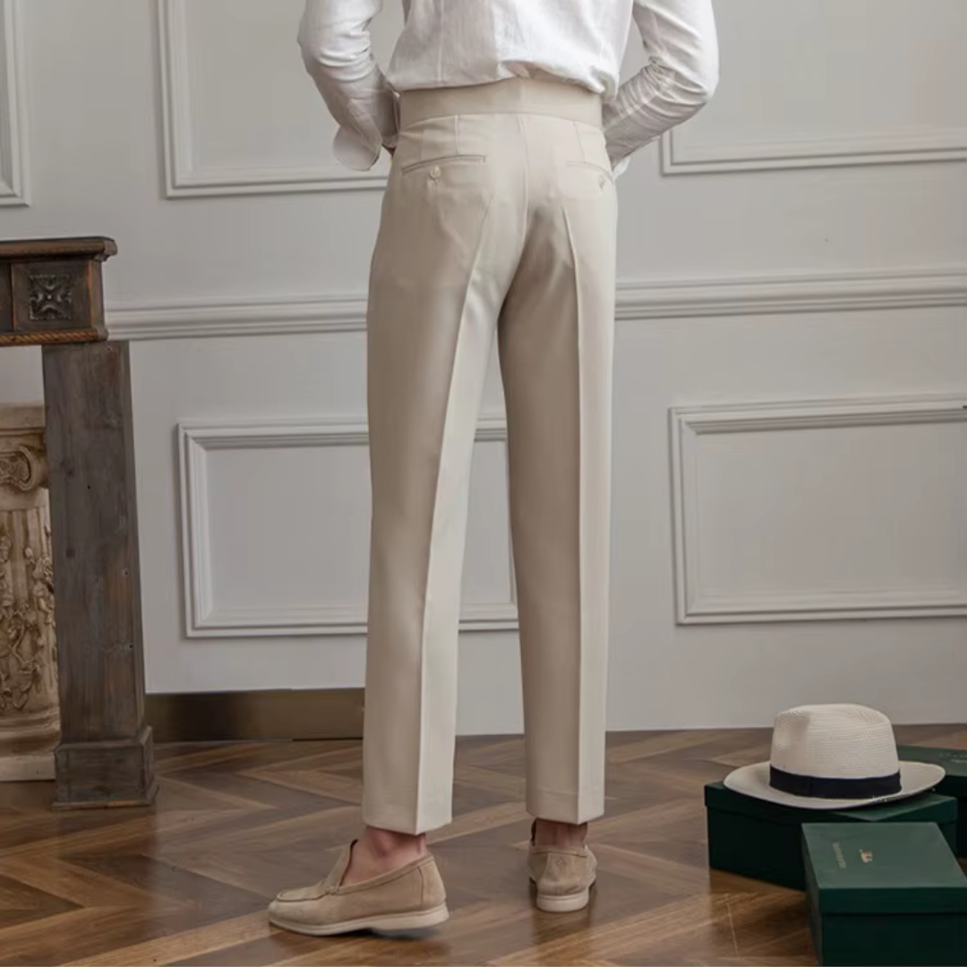 Men pleated high waist chino trousers in classic tailored fit
