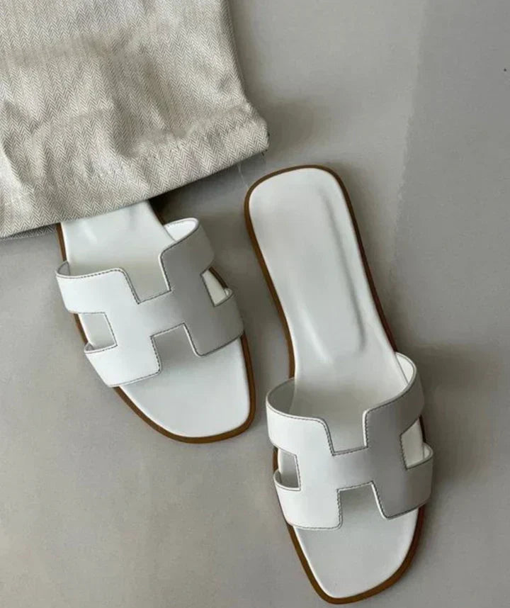 Heeled Sandals Women Genuine Leather Low Heel H Strap Slip On