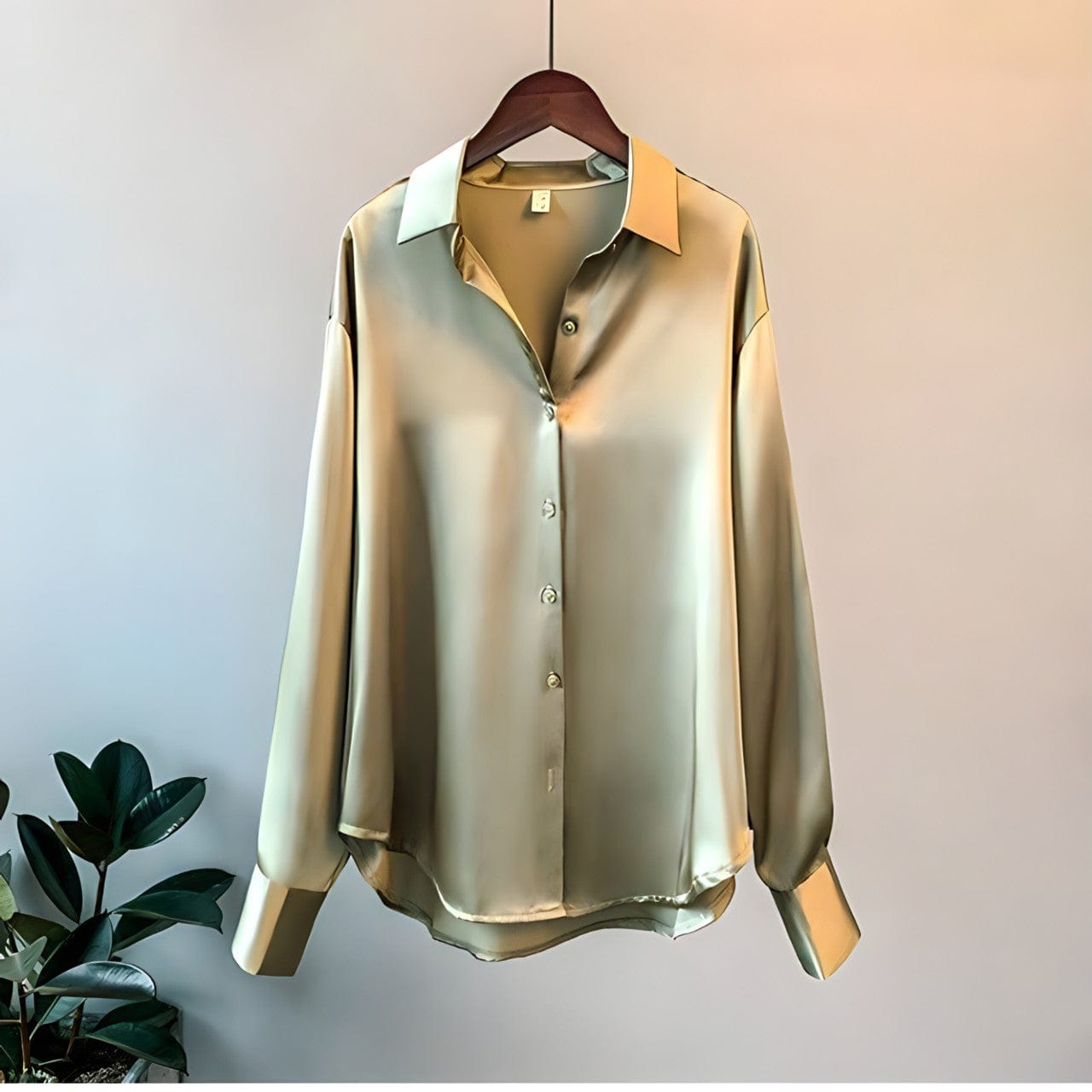 Women's satin blouse long sleeve elegant, available in champagne, black, white and sage green