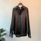 Women's satin blouse long sleeve elegant, available in champagne, black, white and sage green