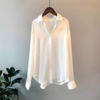Women's satin blouse long sleeve elegant, available in champagne, black, white and sage green