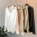 Women's satin blouse long sleeve elegant, available in champagne, black, white and sage green