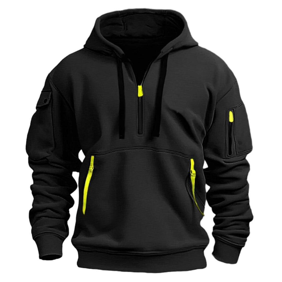 Men's casual hoodie with zip pockets and contrast zipper detail, relaxed fit