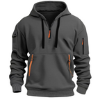 Men's casual hoodie with zip pockets and contrast zipper detail, relaxed fit