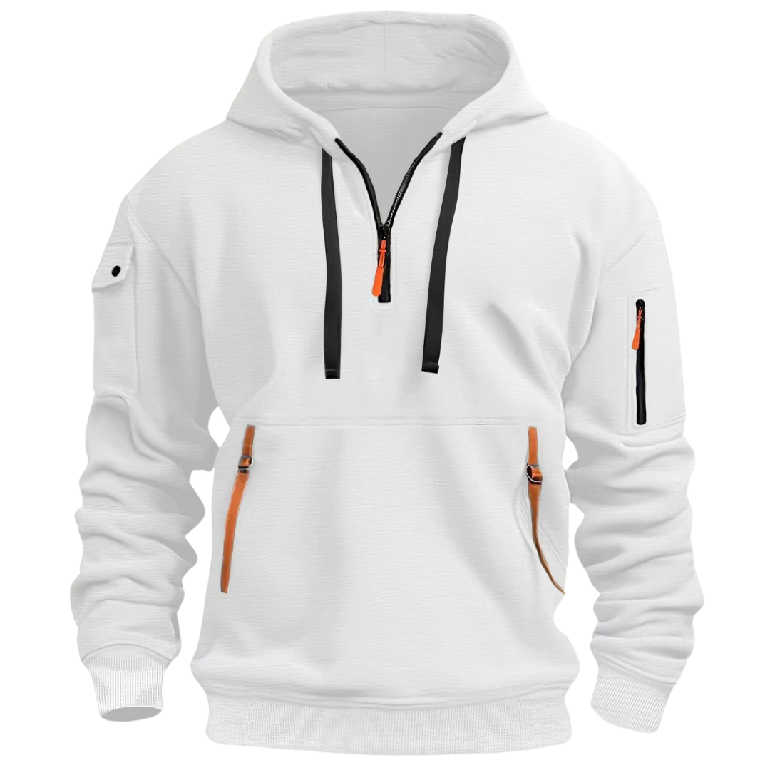 Men's casual hoodie with zip pockets and contrast zipper detail, relaxed fit